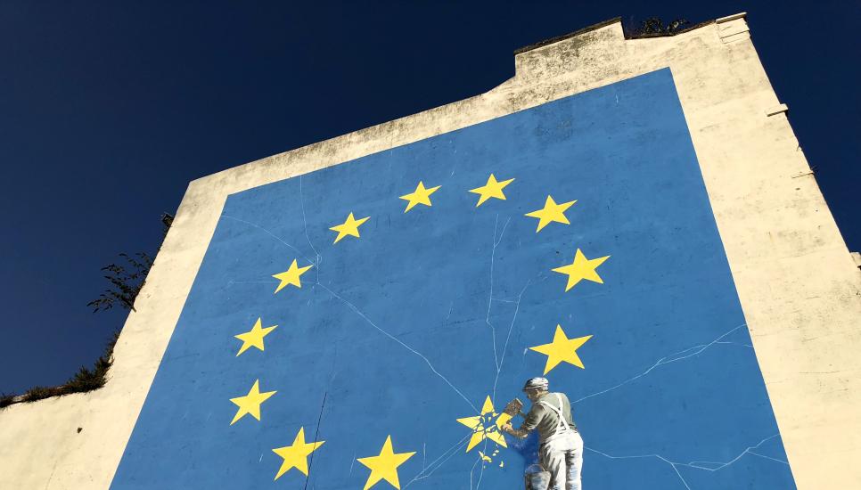 The Brexit mural by artist Banksy near the Port of Dover