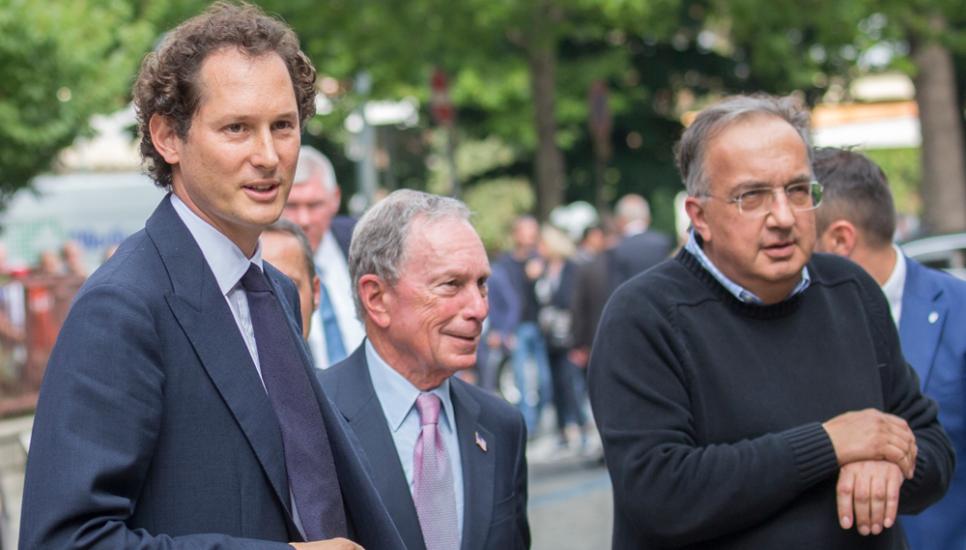 John Elkann (left), Michael Bloomberg and Sergio Marchionne in 2017.