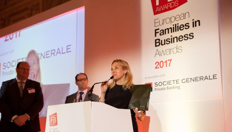 Elisabetta Fabri, from Italy's Starhotels, accepts the 2017 Top Family Business of the Year award
