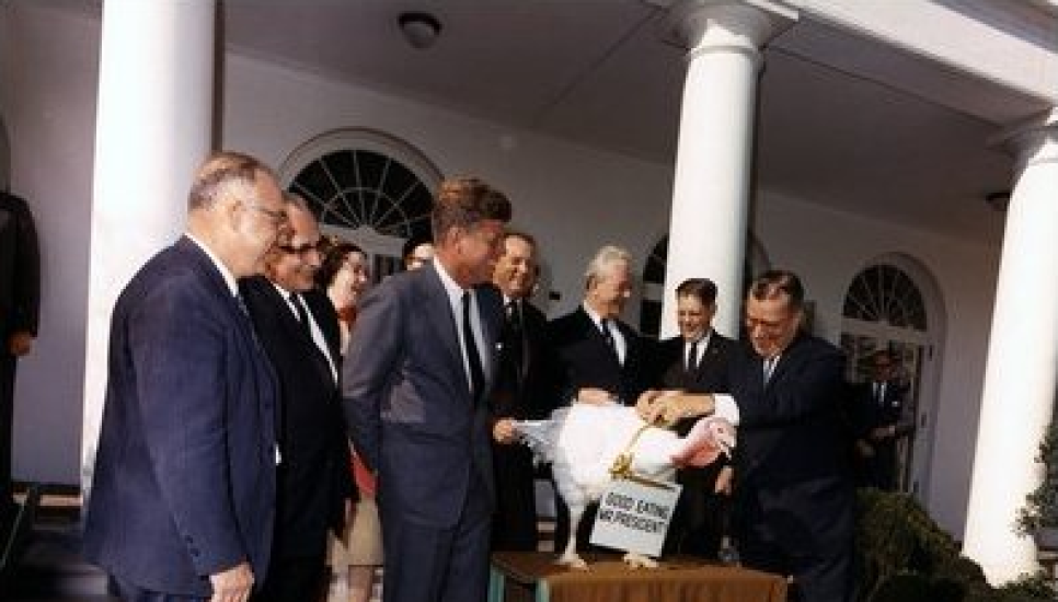 John F Kennedy at the National Thanksgiving Turkey Presentation in 1963
